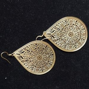 Gold Metal Teardrop CutOut Filigree Boho Chandelier Hanging Earrings 2"